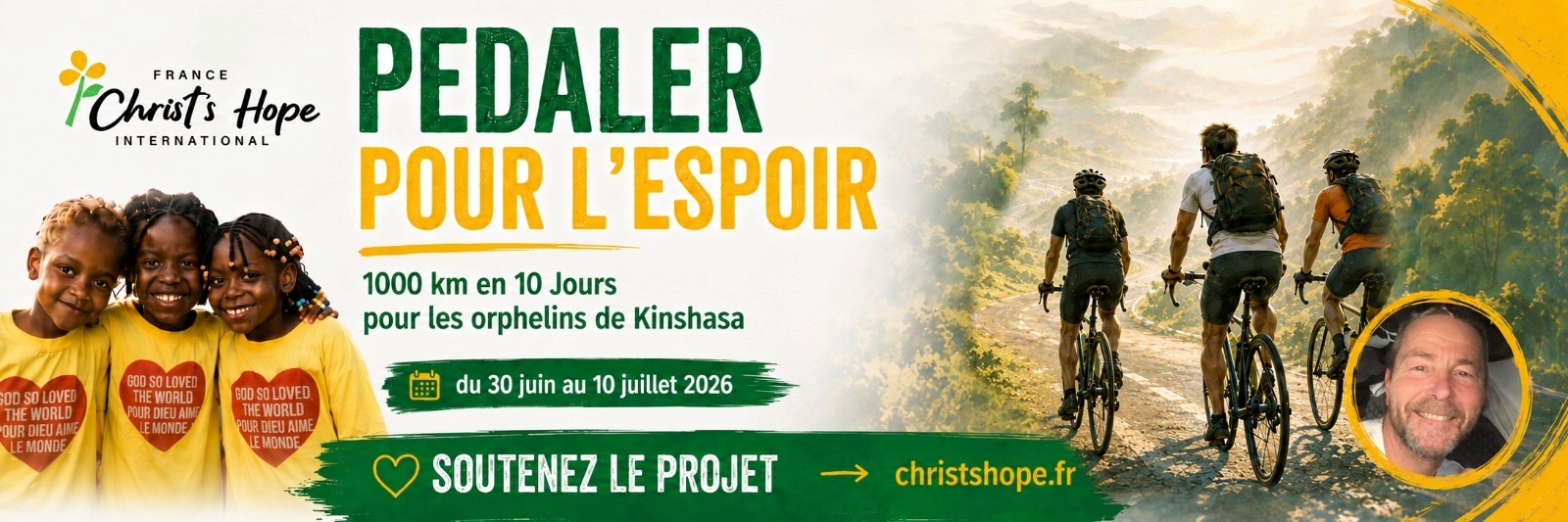 Pédaler pour l’espoir, 1000km à vélo pour les enfants orphelins vulnérables de Kinshasa Pédaler pour l’espoir, 1000km à vélo pour les enfants orphelins vulnérables de Kinshasa